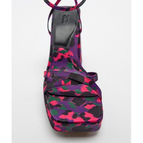 NWT Zara  COlourful Pink Purple Chuinky Block Heels Strappy Heels 8 - Picture 4 of 8
